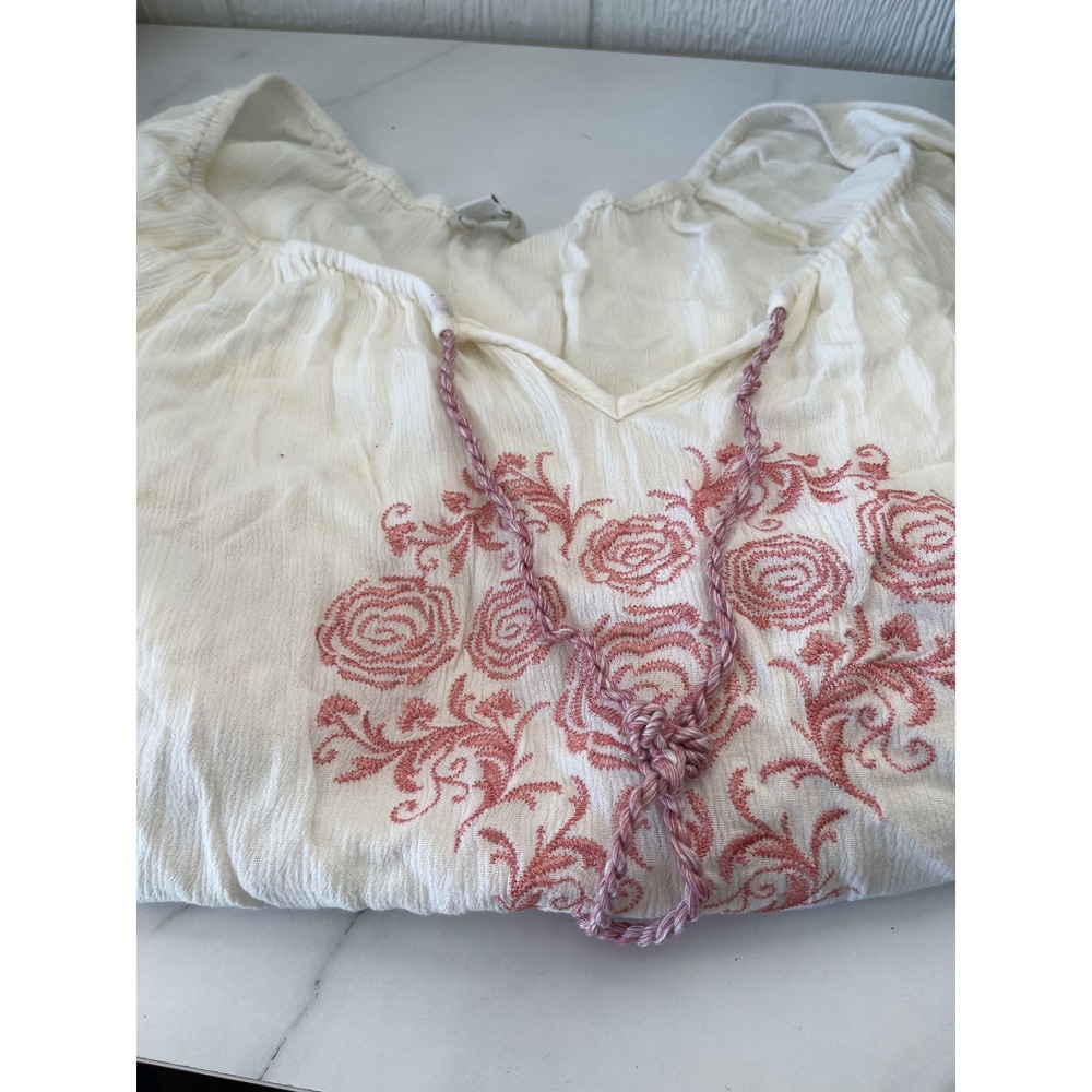 Cato Embroidered Tunic Top‎ Blouse Women 18W 20W Cream Floral Lace Up